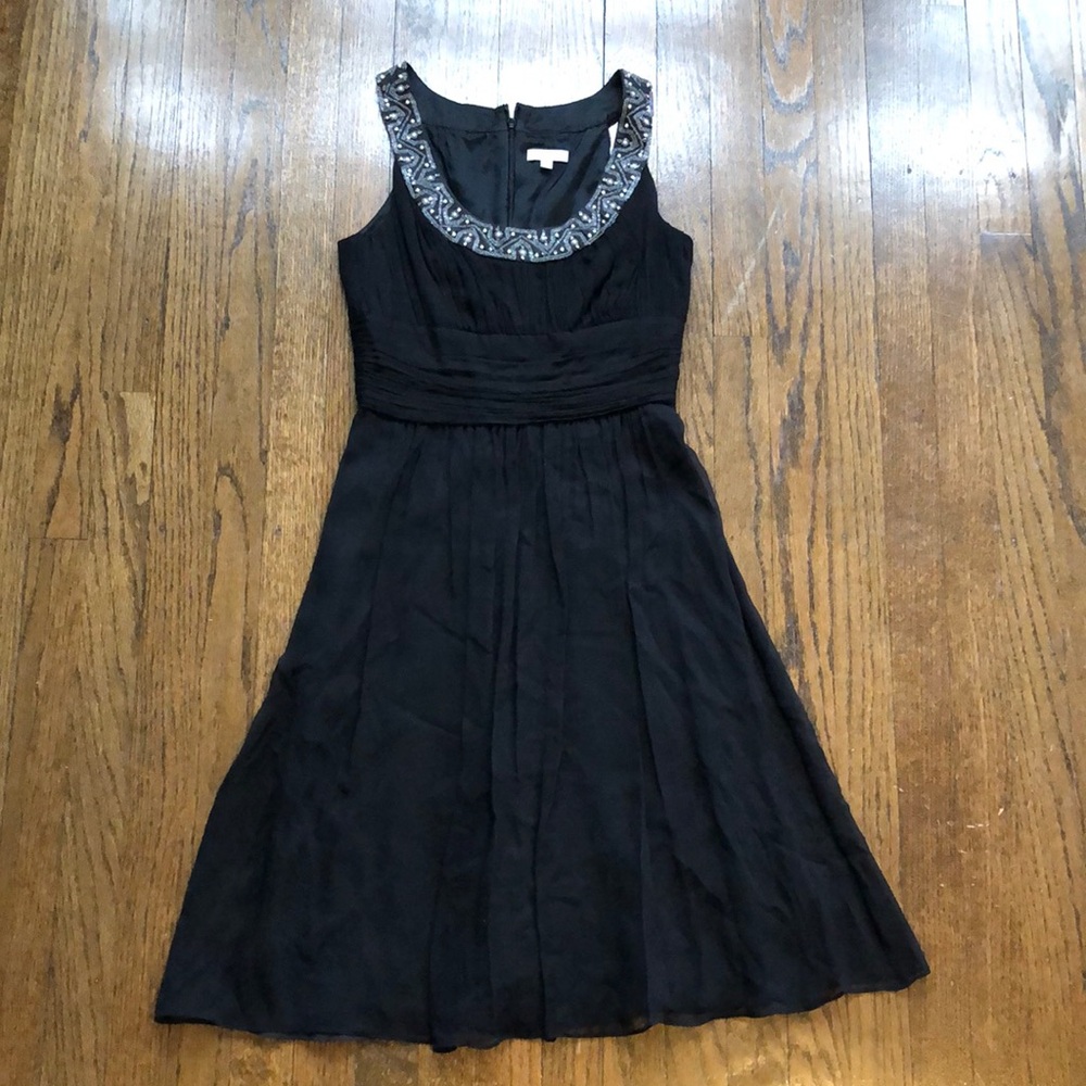 Shoshanna Elegant Black Midi Dress with Silver Details